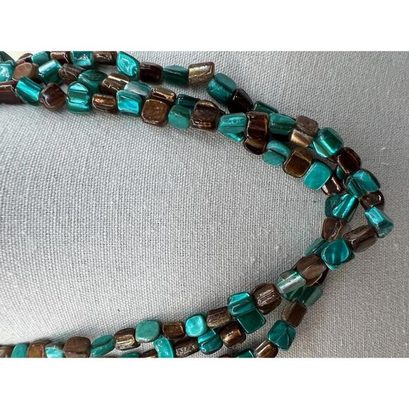 Beaded Necklace with Turquoise Colored and Brown Stones - Picture 5 of 8